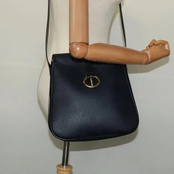 Christian Dior Honeycomb Canvas Shoulder Bag PVC Black Gold Auth 130145